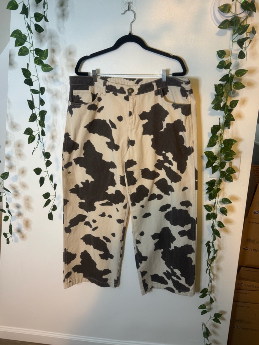 Cow print denim